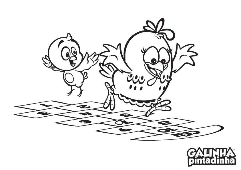 Ilustração de colorir para crianças com desenho de galinha fofo